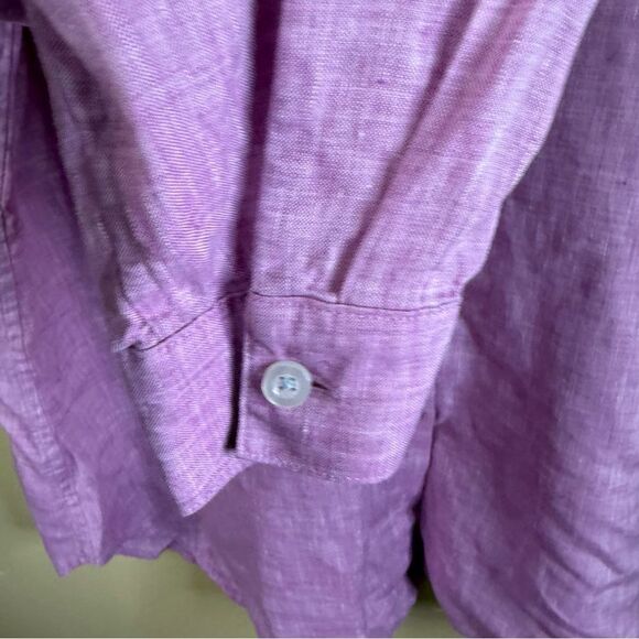 Chico’s Womens Size 8/10 100% Linen Button Down Long Sleeve Roll Tab Pink Office - Picture 6 of 7